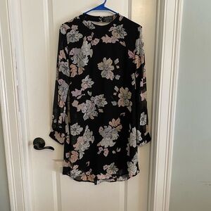 ASTR Black Dress with Pink and White Floral Design